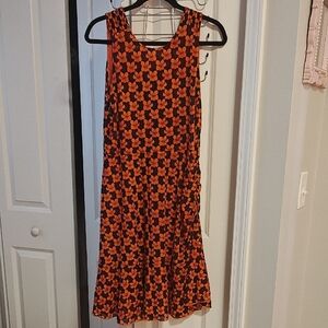 CAbi Black and Orange Floral Midi Dress